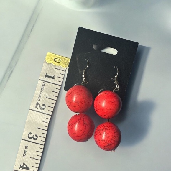 Bold Red Beaded Dangle Earrings - Picture 3 of 4